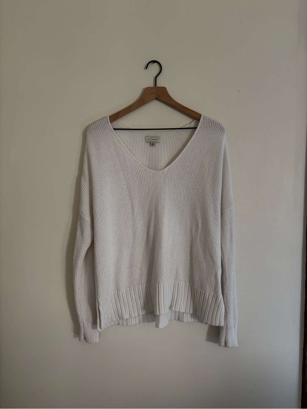 Lucky Brand White V-Neck Knit Sweater